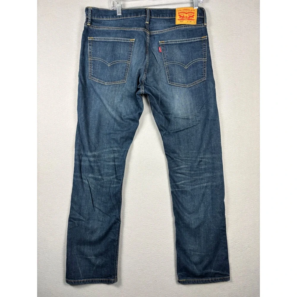 Levi's 513 Slim Straight Jeans Mens 36x32 Blue Medium Wash Stretch Denim